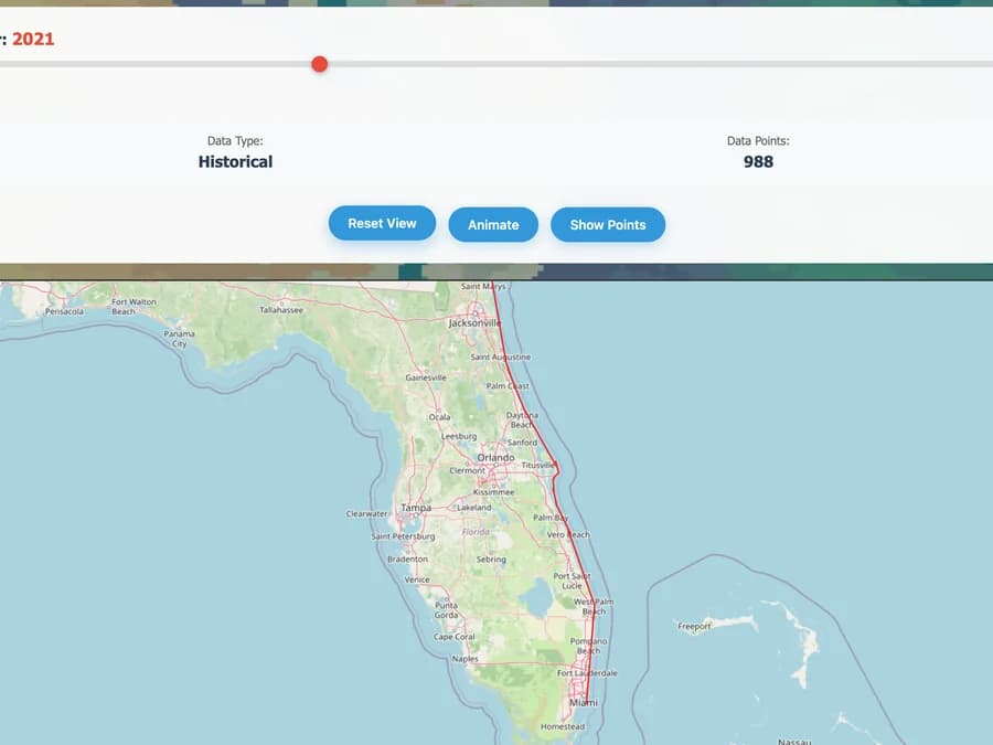 Receding Coastlines platform — Florida coastline forecast map